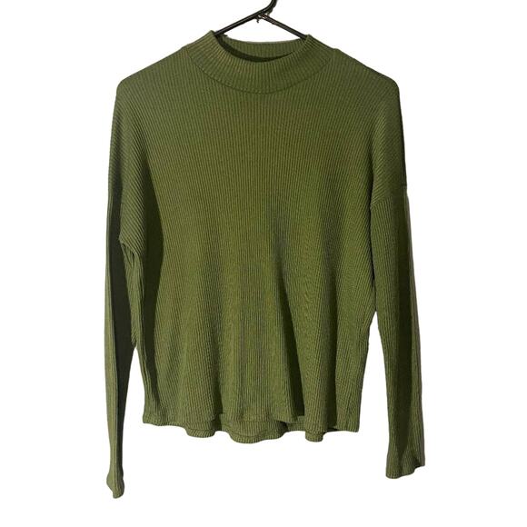 H&M Divided Green Long Sleeve Ribbed Mock Neck Blouse Women Sz S - Picture 1 of 6